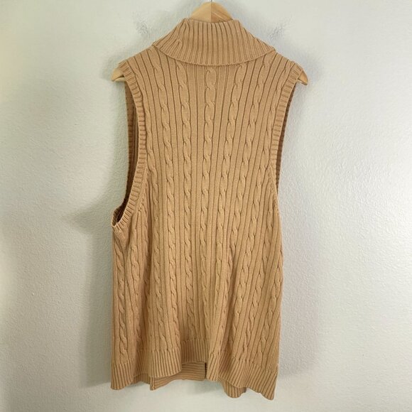 Chaps Womens Plus 3X Tan Cable Knit Sleeveless Cardigan Vest - Picture 9 of 10